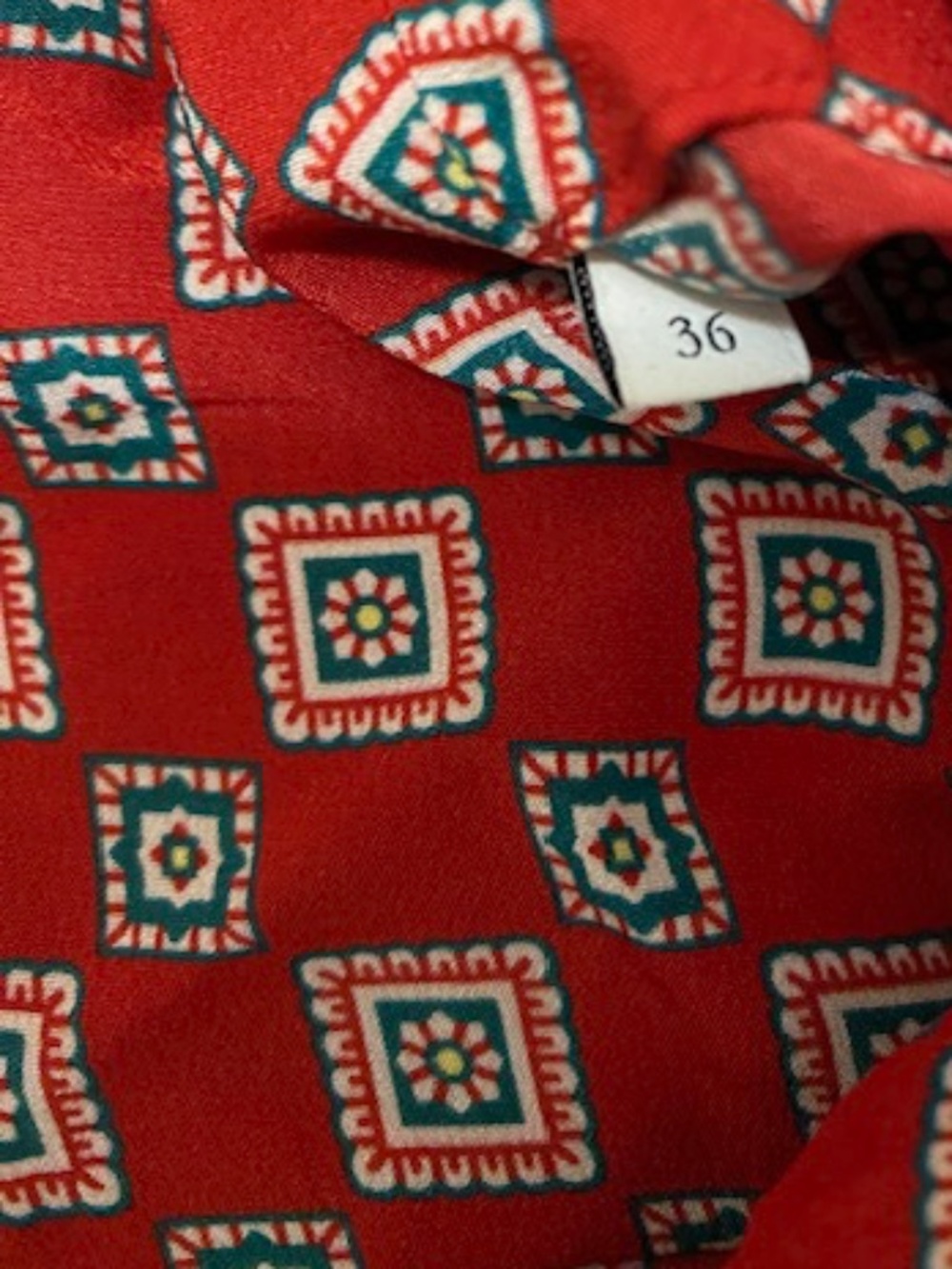 Sandro Red Geometric Print Silk Mini Dress Size 4 - Picture 4 of 15